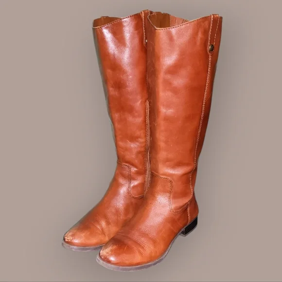Women Vintage Wide Calf Leather Brown Tall Riding Boots By INC Size 9.5M. - Picture 3 of 8